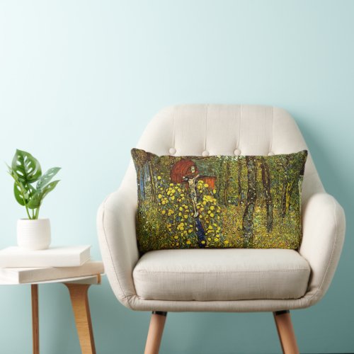 Farm Garden with Crucifix by Gustav Klimt Lumbar Pillow