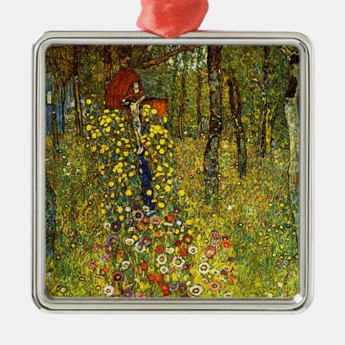 Farm Garden with Crucifix by Gustav Klimt Metal Ornament