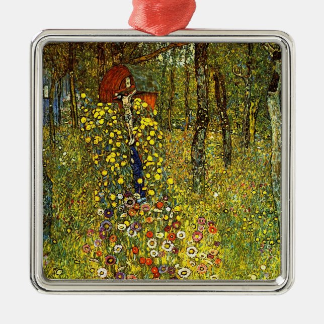 Farm Garden with Crucifix by Gustav Klimt Metal Ornament (Front)
