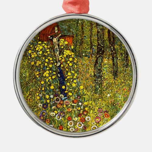 Farm Garden with Crucifix by Gustav Klimt Metal Ornament