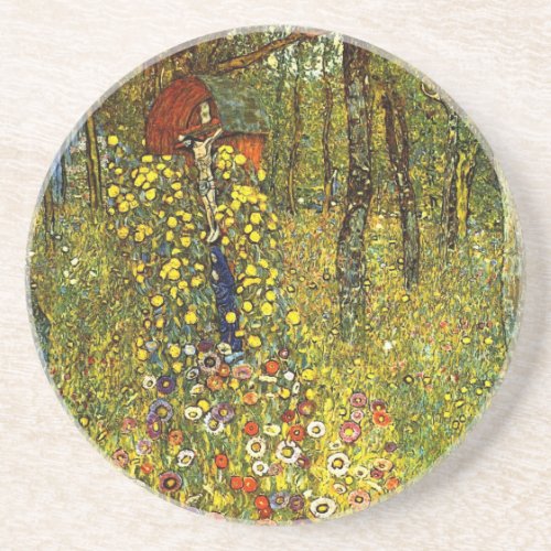 Farm Garden with Crucifix by Gustav Klimt Sandstone Coaster