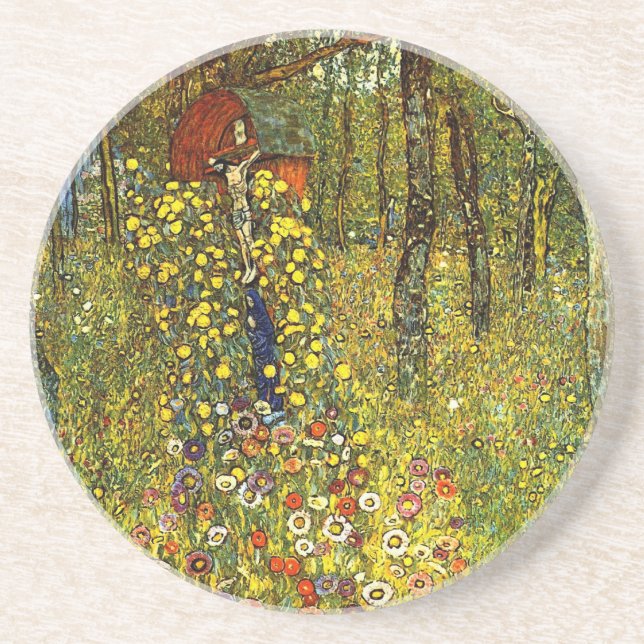 Farm Garden with Crucifix by Gustav Klimt Sandstone Coaster (Front)