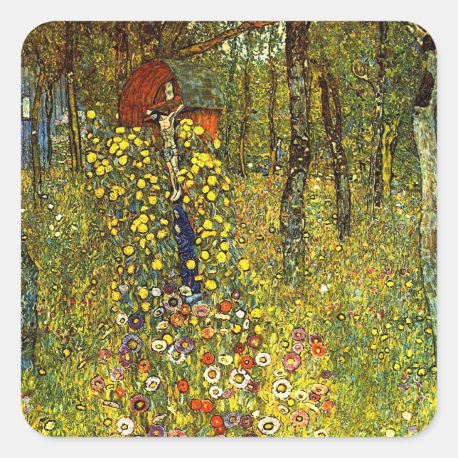 Farm Garden with Crucifix by Gustav Klimt Square Sticker (Front)