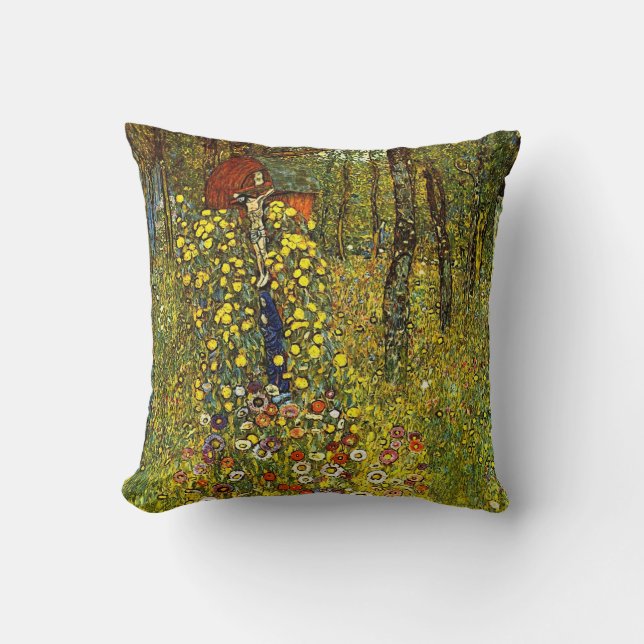Farm Garden with Crucifix by Gustav Klimt Throw Pillow (Front)