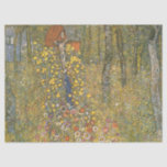 Farm Garden With Crucifix (by Gustav Klimt) Tissue Paper<br><div class="desc">This design features a beautiful image of flowering garden with cottages in the Austrian countryside, surrounded by woodland. We can also see a wooden pole with a crucifix of Jesus Christ, alongside a miniature statute of Mother Mary. Gustav Klimt began exploring religious themes during the end of his career, perhaps...</div>