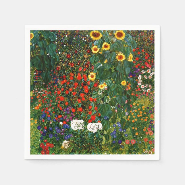 Farm Garden with Sunflowers, art by Gustav Klimt Napkins (Front)