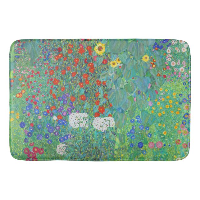 Farm Garden with Sunflowers by Gustav Klimt Bath Mat (Front)