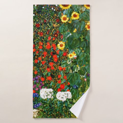 Farm Garden with Sunflowers by Gustav Klimt Bath Towel