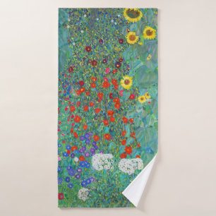 Farm Garden with Sunflowers by Gustav Klimt Bath Towel