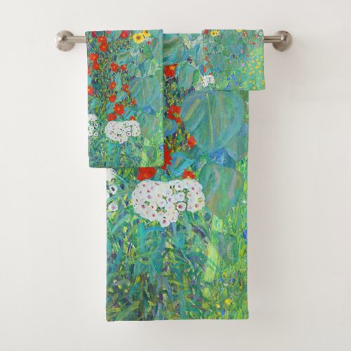 Farm Garden with Sunflowers by Gustav Klimt Bath Towel Set