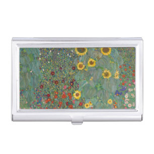 Farm Garden with Sunflowers by Gustav Klimt Business Card Case