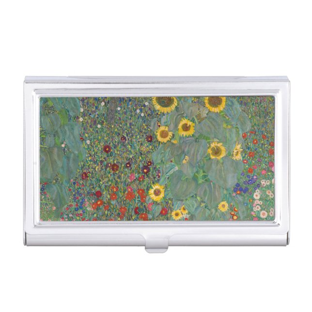 Farm Garden with Sunflowers by Gustav Klimt Business Card Case (Front)