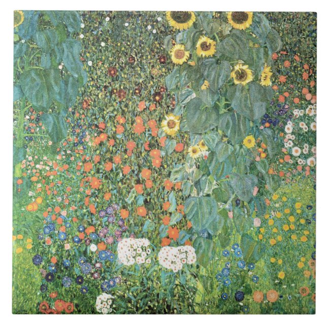 Farm garden with sunflowers by Gustav Klimt Ceramic Tile (Front)