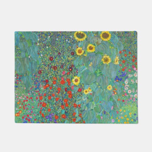 Farm Garden with Sunflowers by Gustav Klimt Doormat