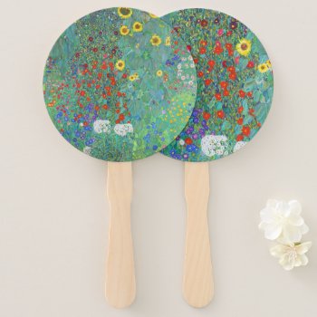 Farm Garden With Sunflowers By Gustav Klimt   Hand Fan by colorfulworld at Zazzle