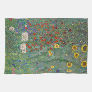 Farm Garden with Sunflowers by Gustav Klimt Kitchen Towel
