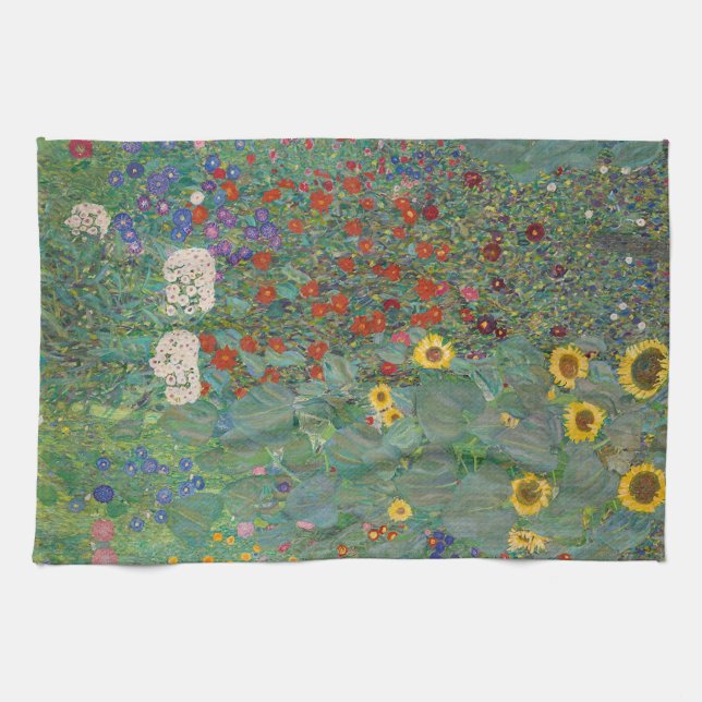 Farm Garden with Sunflowers by Gustav Klimt Kitchen Towel (Horizontal)