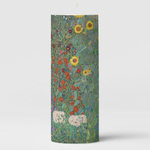 Farm Garden with Sunflowers by Gustav Klimt Pillar Candle