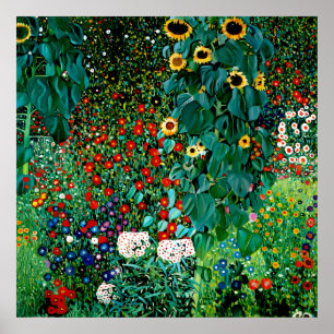 Farm Garden with Sunflowers by Gustav Klimt Poster