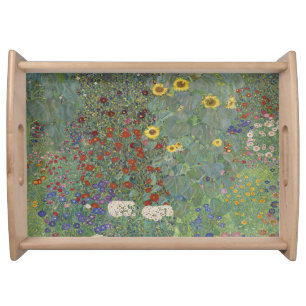 Farm Garden with Sunflowers by Gustav Klimt Serving Tray