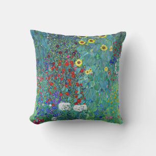 Farm Garden with Sunflowers by Gustav Klimt  Throw Pillow