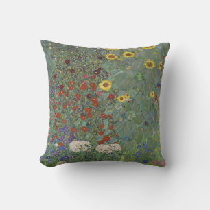 Farm Garden with Sunflowers by Gustav Klimt Throw Pillow