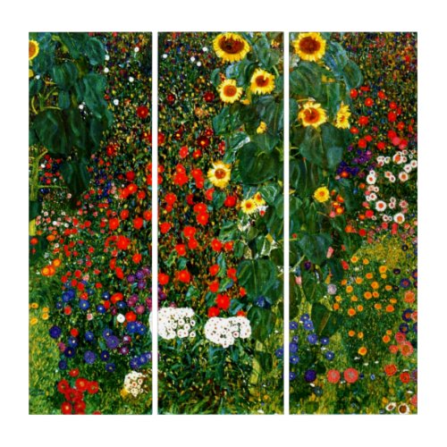 Farm Garden with Sunflowers by Gustav Klimt Triptych
