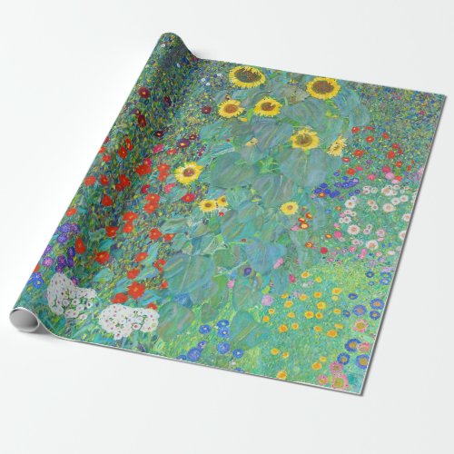 Farm Garden with Sunflowers by Gustav Klimt    Wrapping Paper