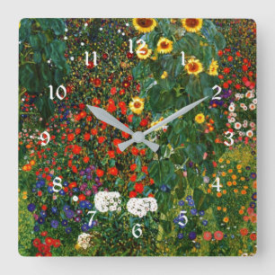 Farm Garden with Sunflowers, colorful painting Square Wall Clock