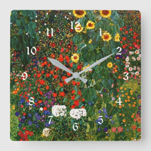 Farm Garden with Sunflowers colorful painting Square Wall Clock
