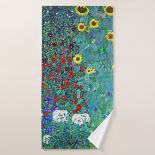 Farm Garden with Sunflowers Gustav Klimt Bath Towel