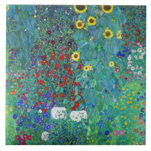 Farm Garden with Sunflowers, Gustav Klimt Ceramic Tile