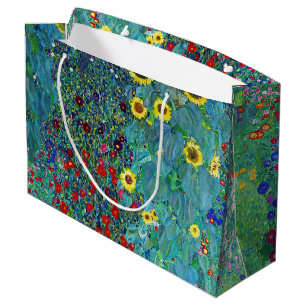Farm Garden with Sunflowers, Gustav Klimt Large Gi Gift Bag