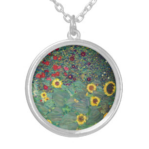 "Farm Garden with Sunflowers" Silver Plated Necklace