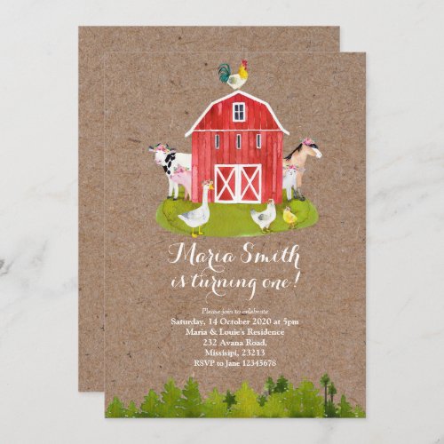 Farm Girl 1st Birthday Invitation