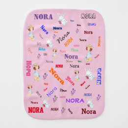 Farm Girl Flower Rabbit Word Cloud Name Collage Baby Burp Cloth