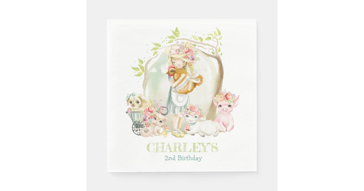 Farm Girl Petting Zoo Birthday Party Napkins Zazzle Com