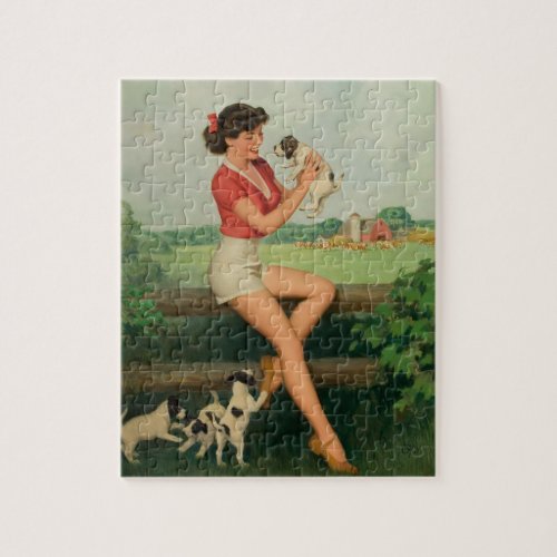 Farm Girl Pin Up Art Jigsaw Puzzle