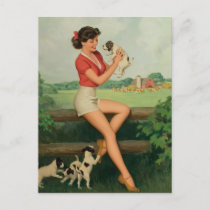 Farm Girl Pin Up Art Postcard