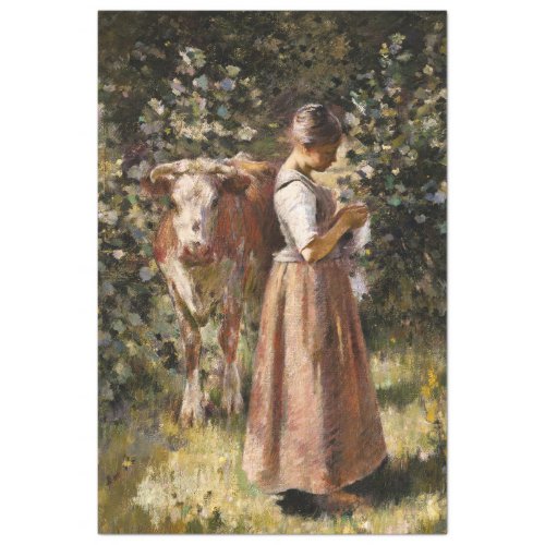 Farm Girl With Cow Romantic Farmhouse Scene Tissue Paper