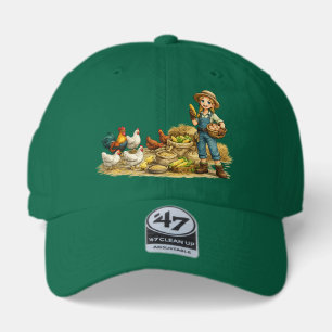 Farm girl with eggs, cute rustic country art 47 brand hat