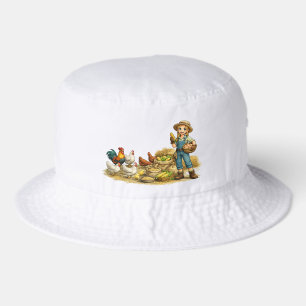 Farm girl with eggs, cute rustic country art bucket hat