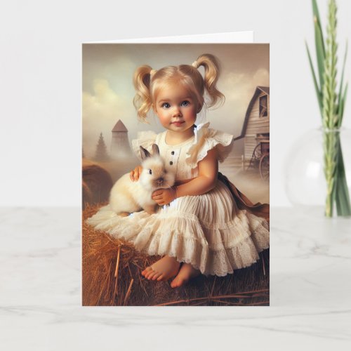 Farm Girl With Pet Rabbit Card