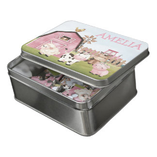 Farm Girls Gift, Custom Name Pink Farm Jigsaw Puzzle