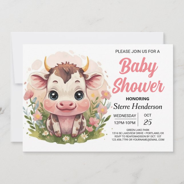 Farm Girly Online Cow Baby Shower Invitation (Front)