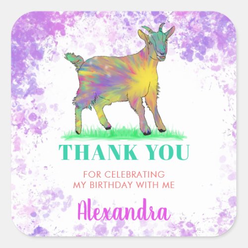 Farm Goat Birthday Party Thank You Square Sticker