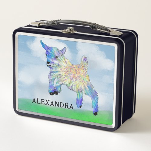 Farm Goat Watercolor Personalized  Metal Lunch Box