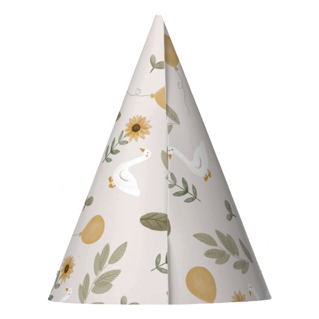 Farm Goose Sunflower Yellow Balloon Party Hat (Back)