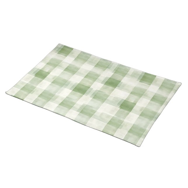 Farm Green Cream Plaid Bridal Shower Cloth Placemat (On Table)