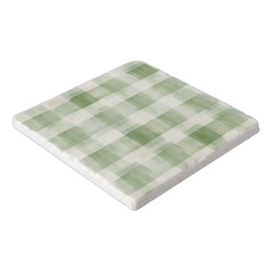 Farm Green Cream Plaid Bridal Shower Trivet